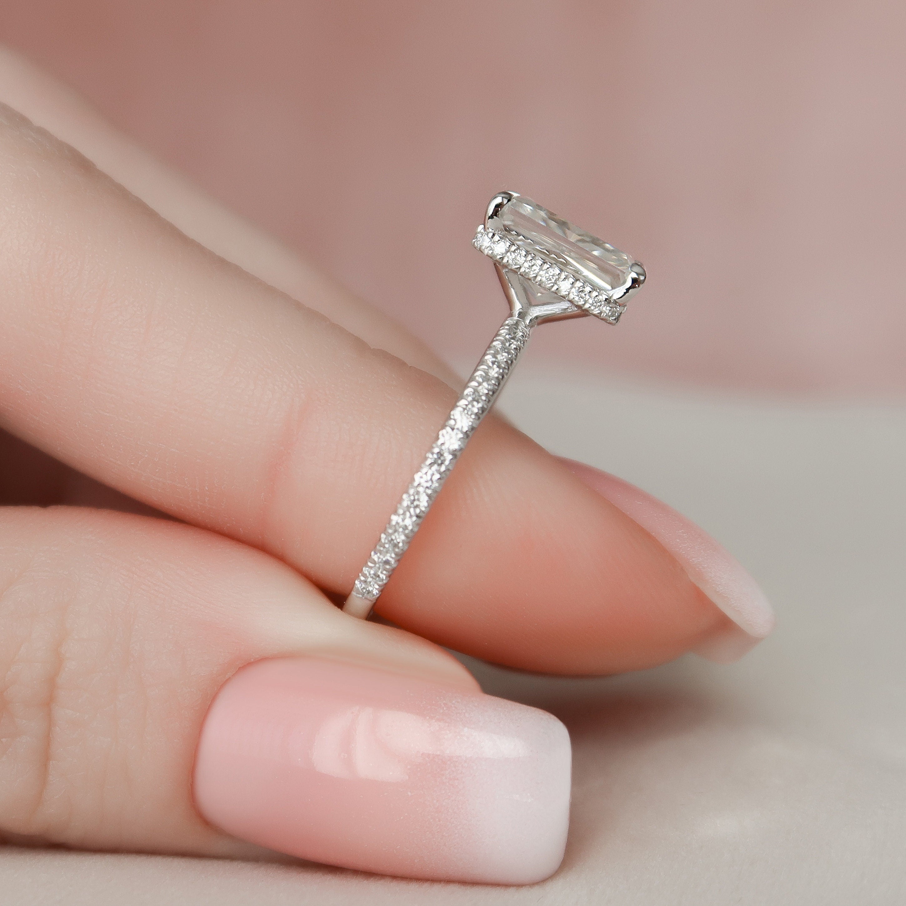 3.0 CT Radiant Pave & Hidden Halo Moissanite Engagement Ring - crownmoissanite