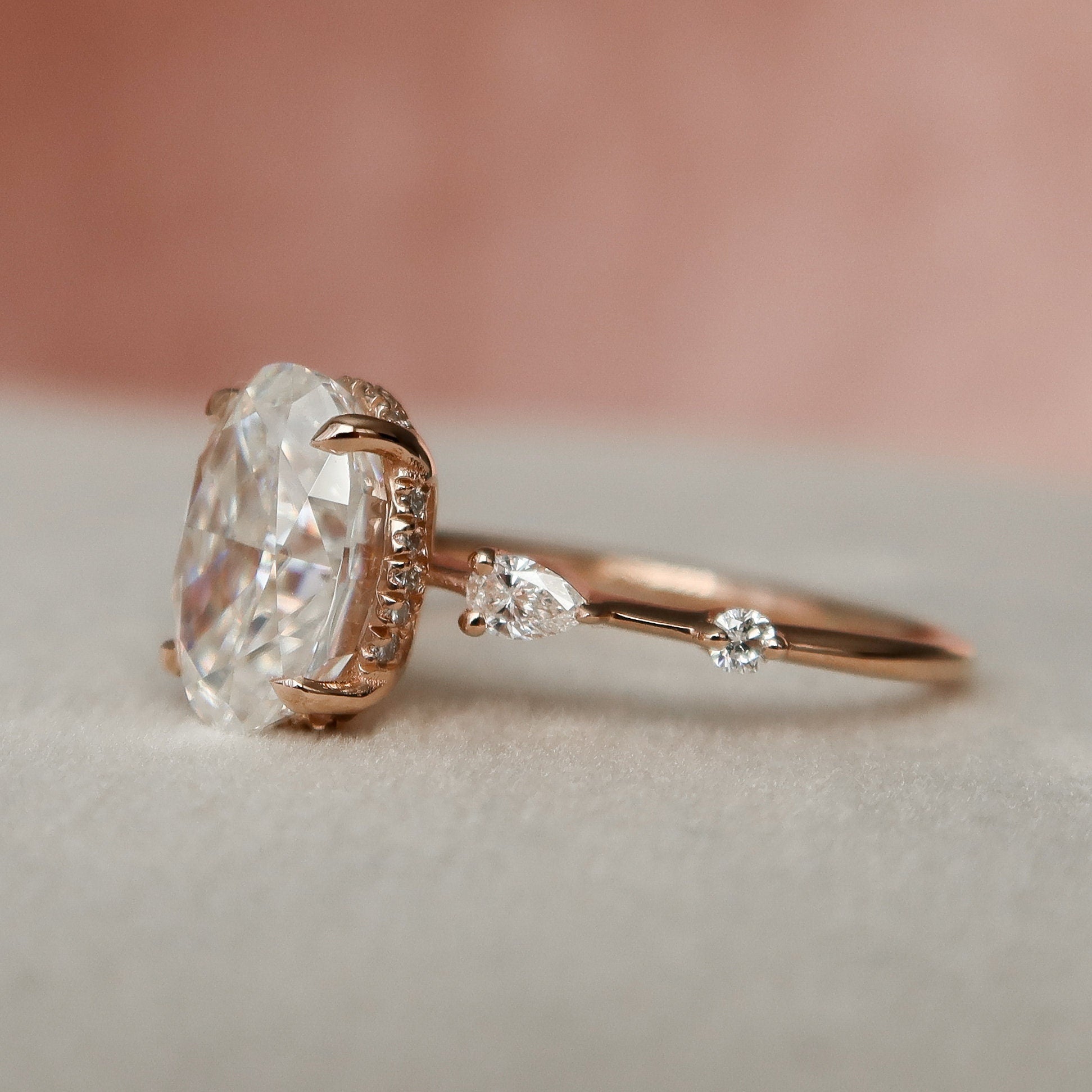2.0 CT Oval Hidden Halo Moissanite Engagement Ring - crownmoissanite