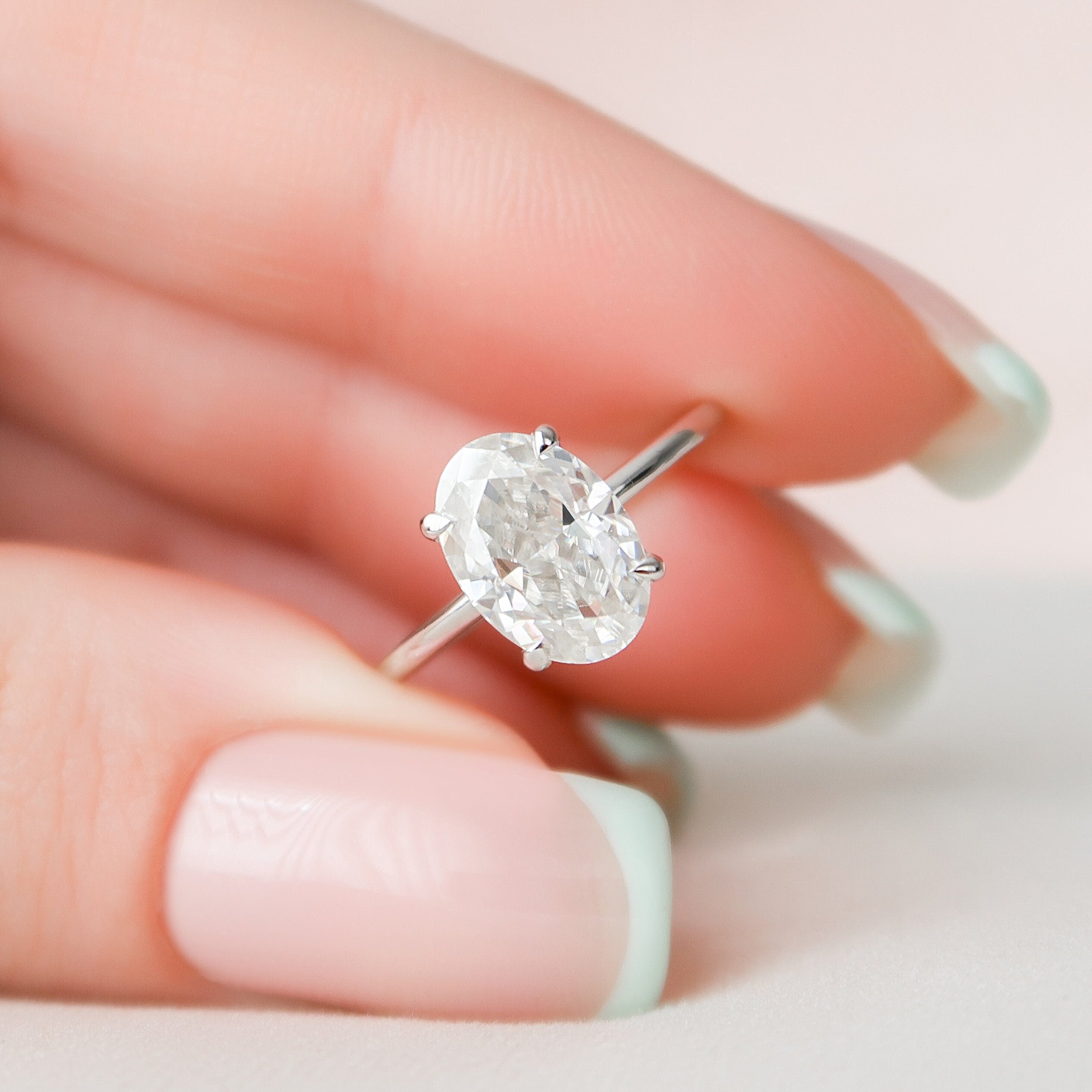 2.0 CT Oval Solitaire & Hidden Halo Moissanite Engagement Ring - crownmoissanite