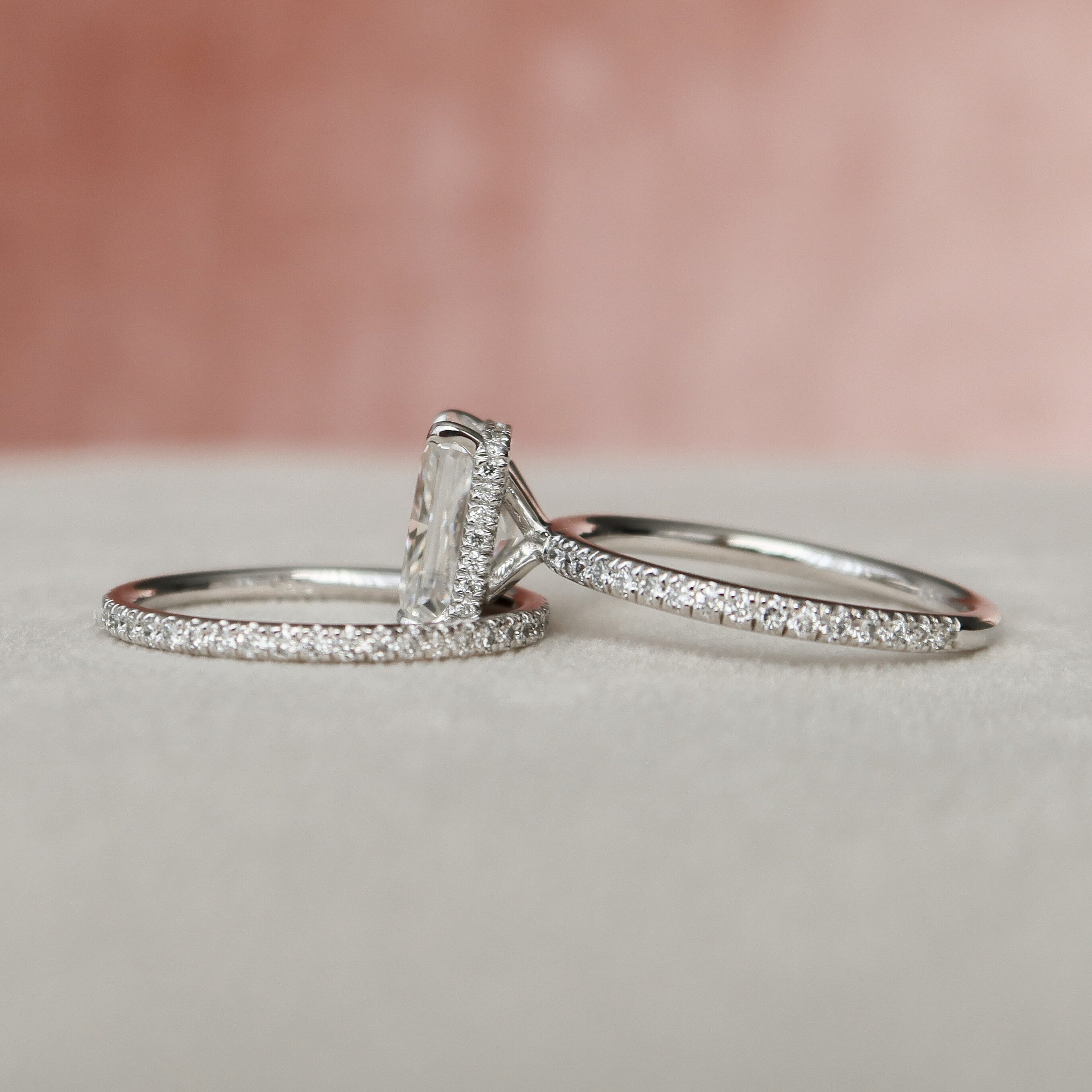 1.0 -3.0 CT Radiant Cut Hidden Halo Moissanite Bridal Ring Set - crownmoissanite