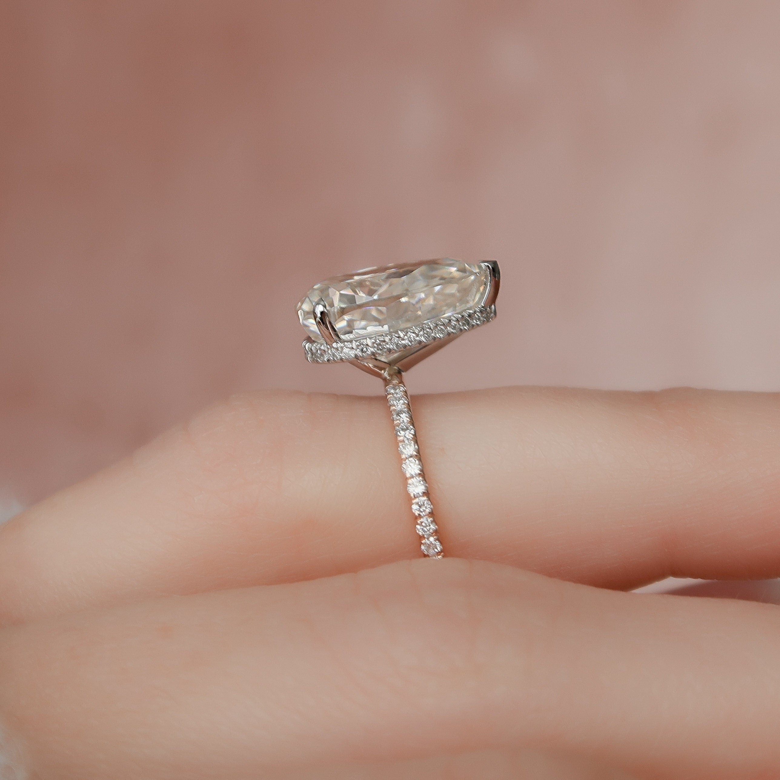 3.5 CT Pear Hidden Halo & Pave Setting Moissanite Engagement Ring - crownmoissanite