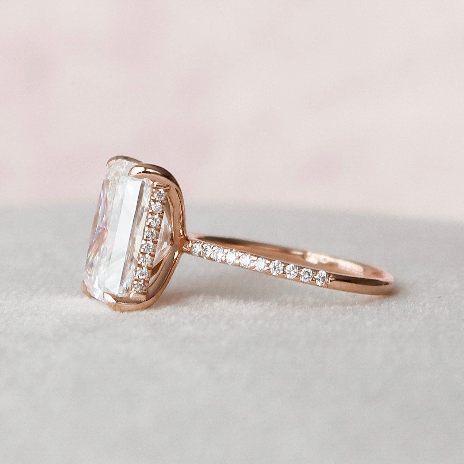 5.0 CT Radiant Hidden Halo & Pave Moissanite Engagement Ring - crownmoissanite