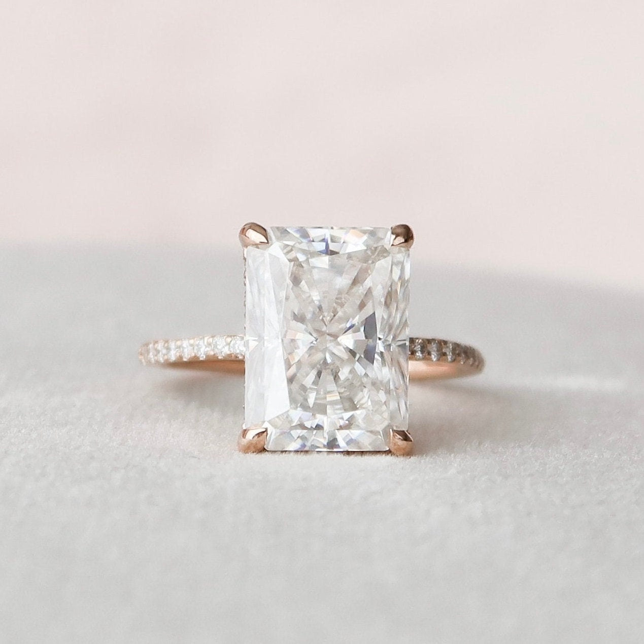 5.0 CT Radiant Hidden Halo & Pave Moissanite Engagement Ring - crownmoissanite
