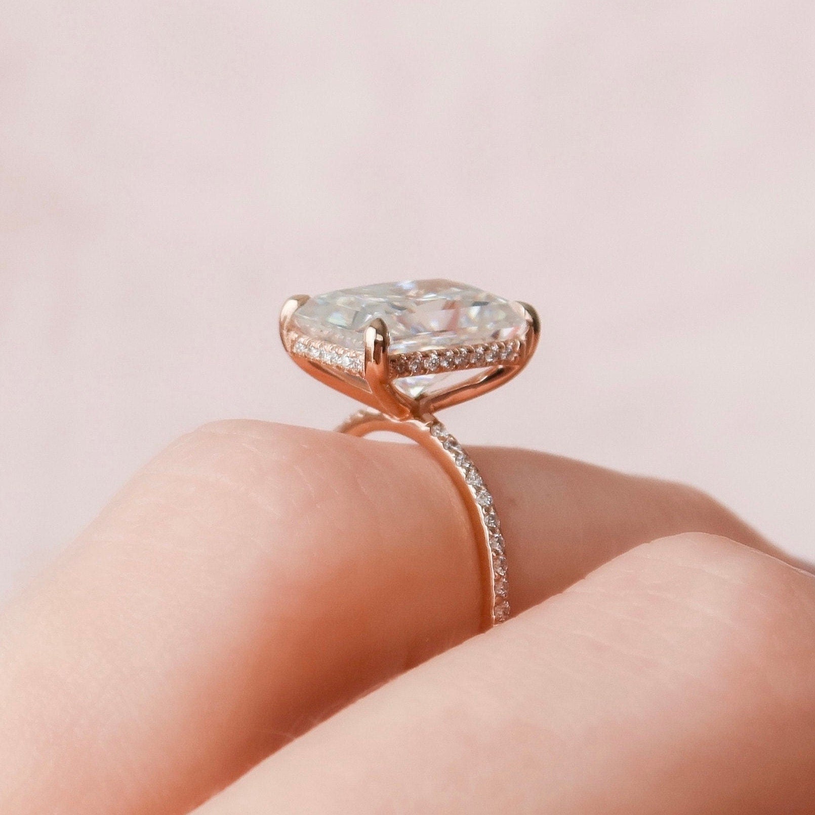 5.0 CT Radiant Hidden Halo & Pave Moissanite Engagement Ring - crownmoissanite