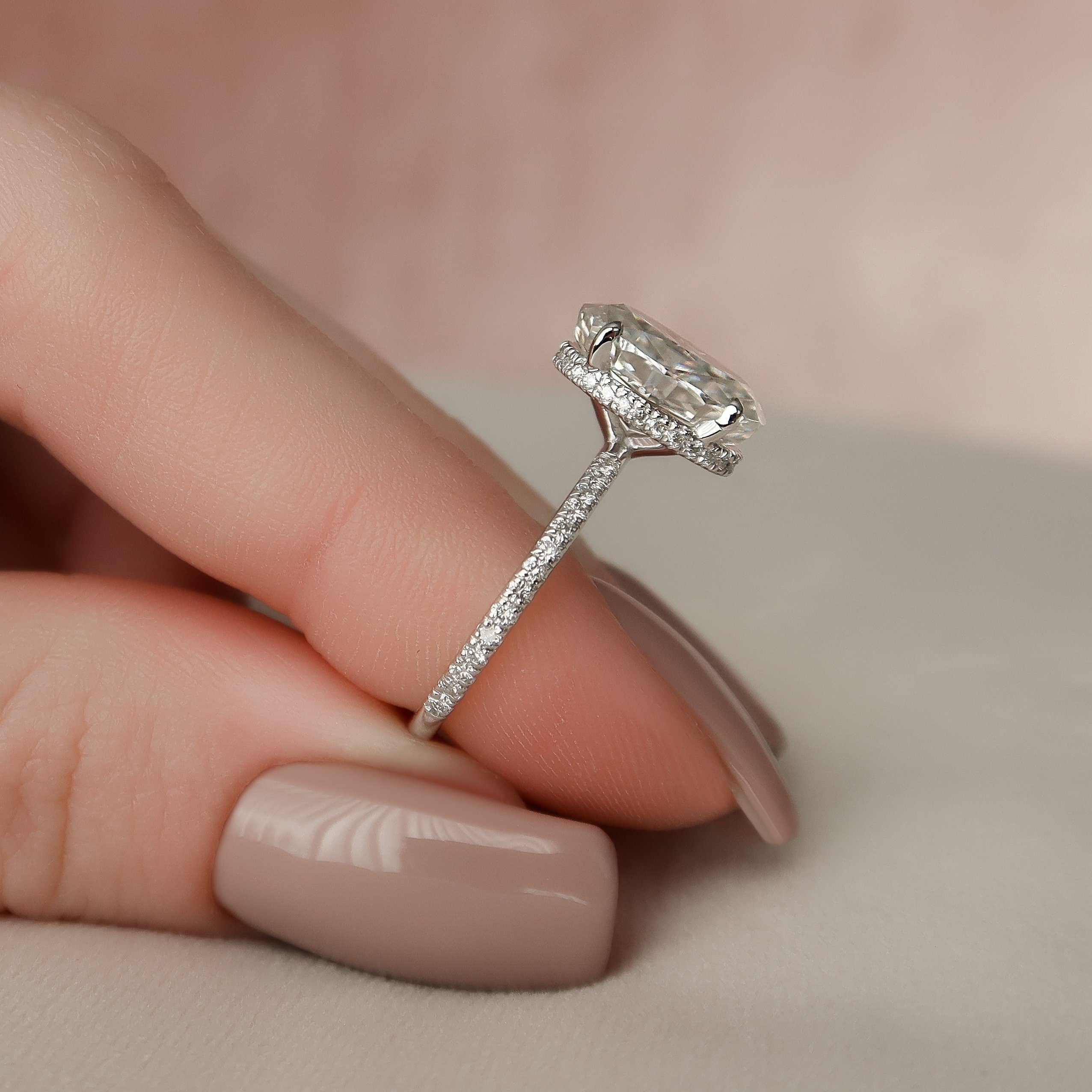 3.0 CT Oval Pave Setting & Hidden Halo Moissanite Engagement Ring - crownmoissanite