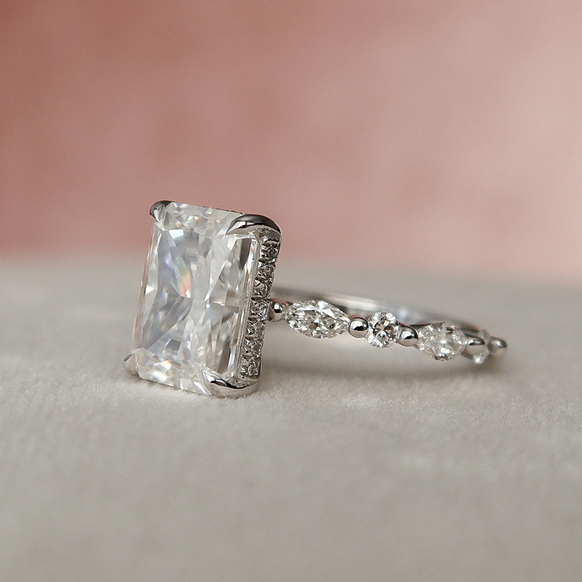 3.50 CT Radiant Pave Setting Moissanite Engagement Ring - crownmoissanite