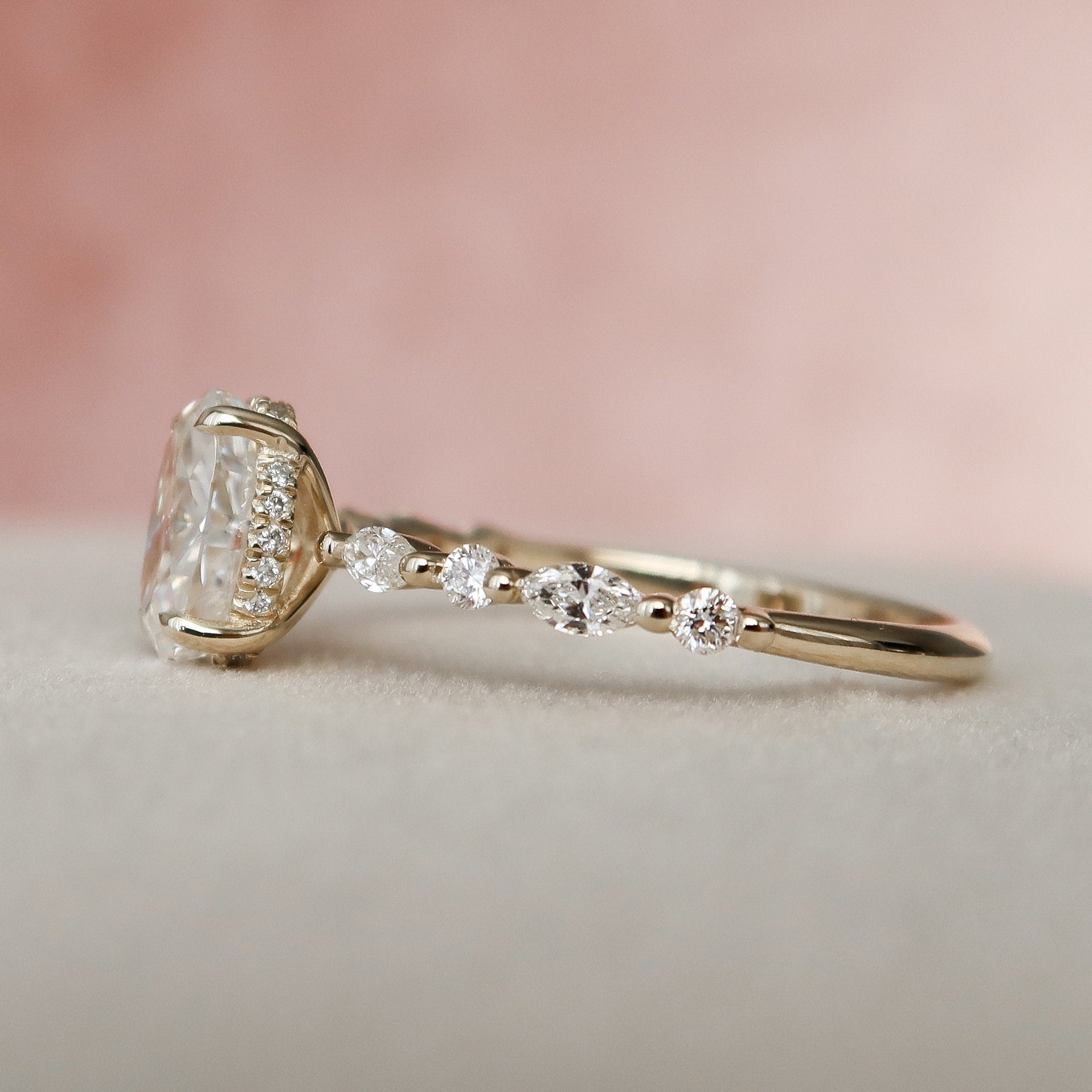 1.5 CT Oval Hidden Halo Pave Moissanite Engagement Ring - crownmoissanite