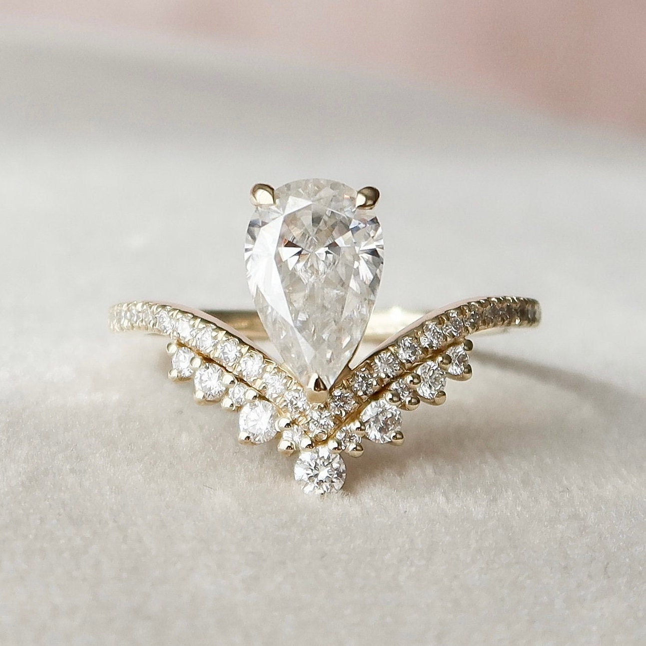 1.5 CT Pear Art Deco Moissanite Engagement Ring - crownmoissanite