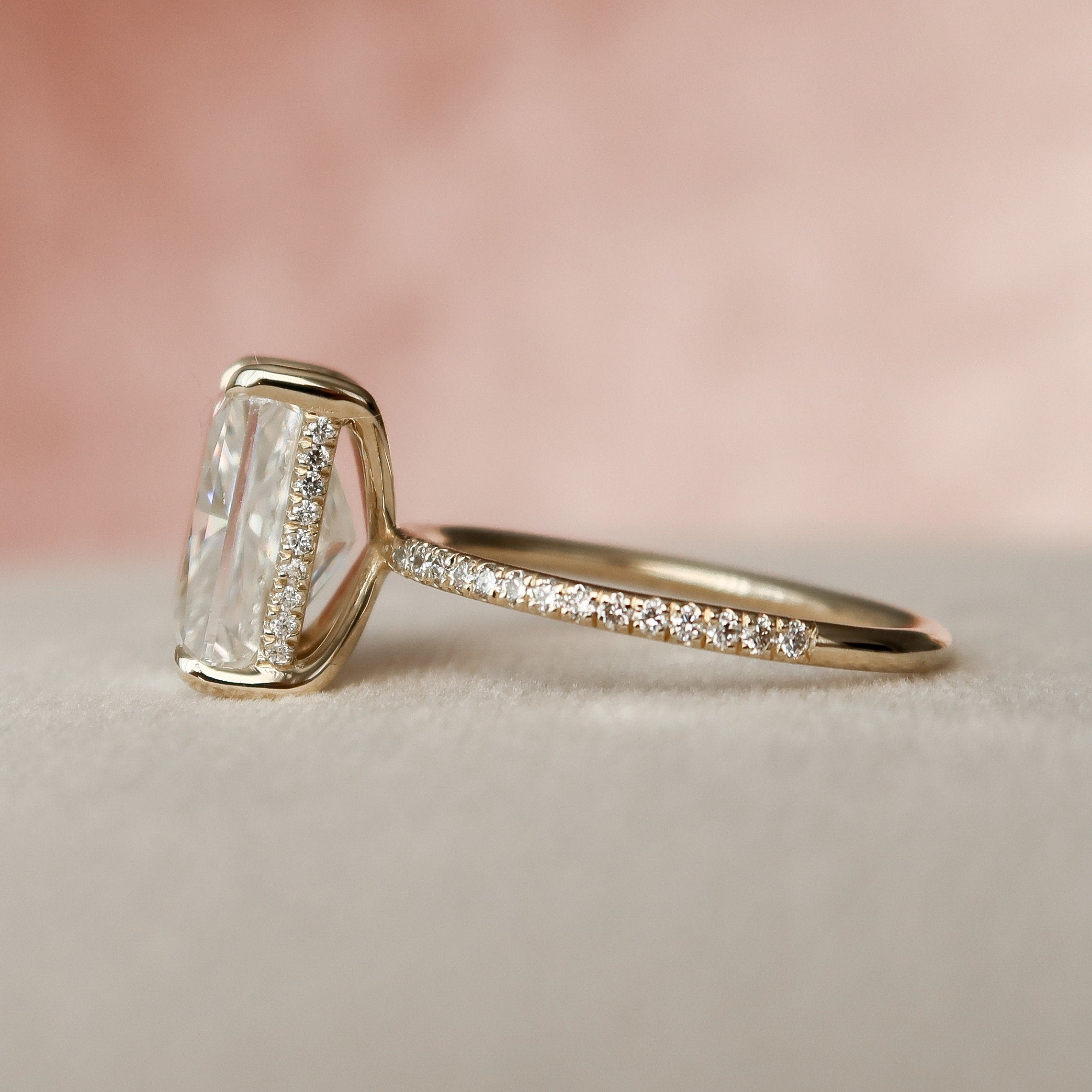 5.0 CT Radiant Hidden Halo & Pave Moissanite Engagement Ring - crownmoissanite