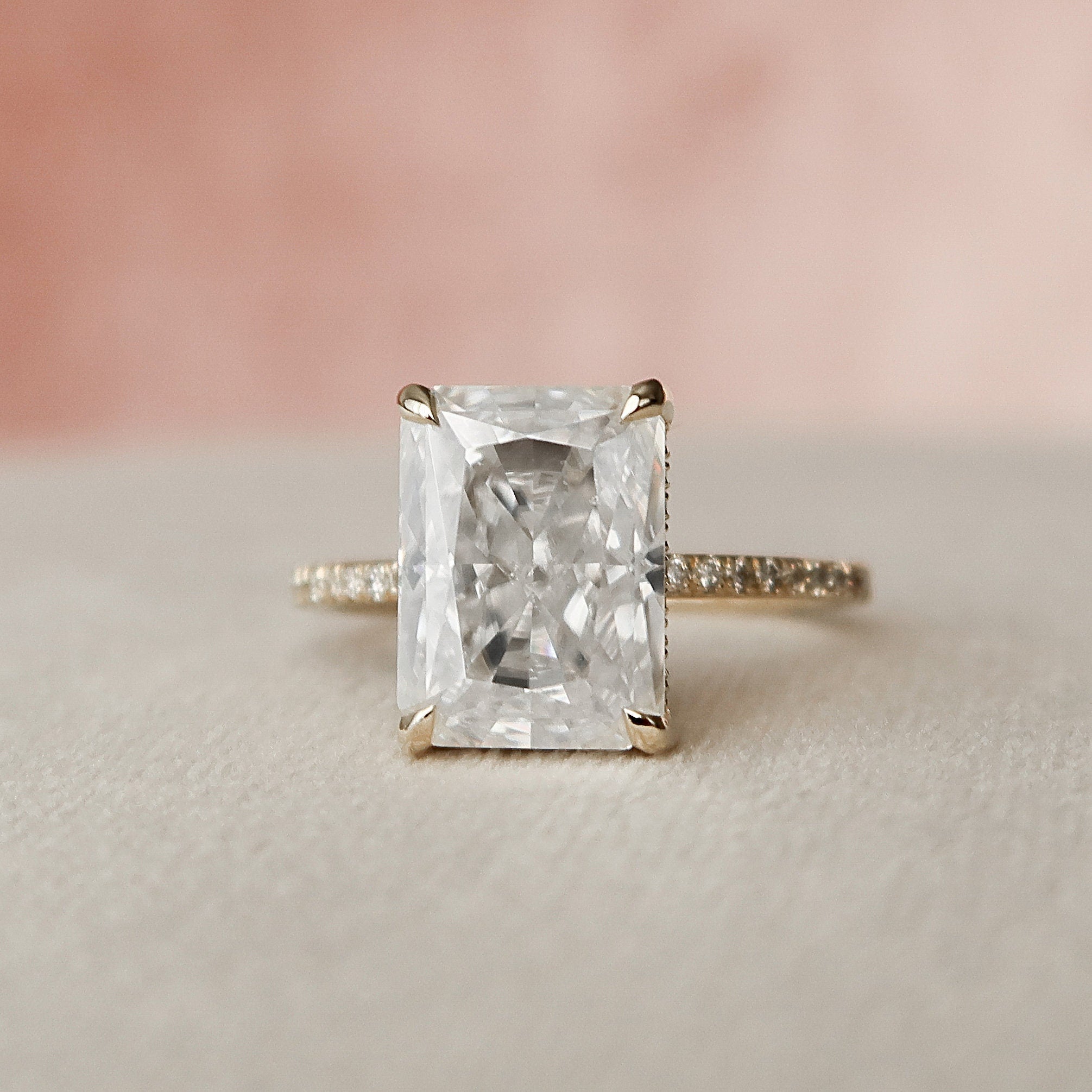 5.0 CT Radiant Hidden Halo & Pave Moissanite Engagement Ring - crownmoissanite