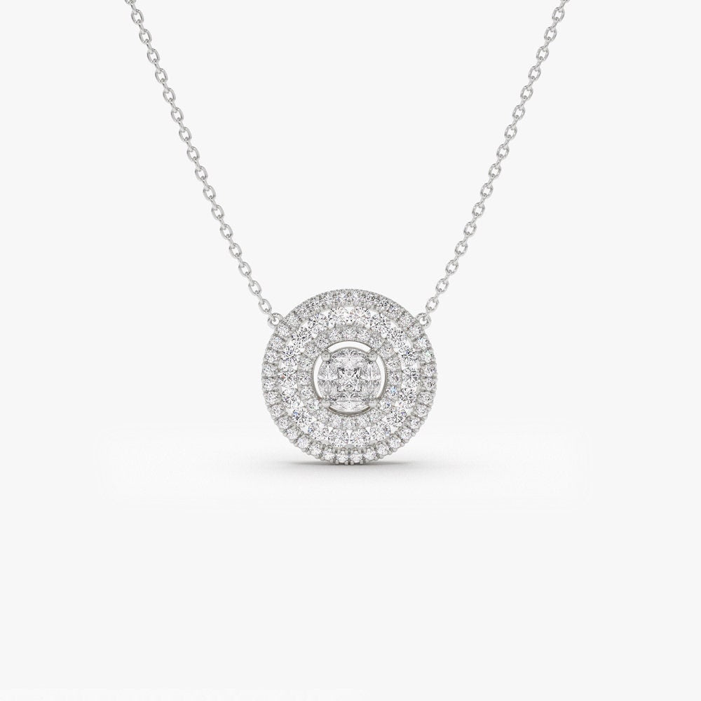 0.84 TCW Round Cut Halo Setting Circle Moissanite Diamond Necklace