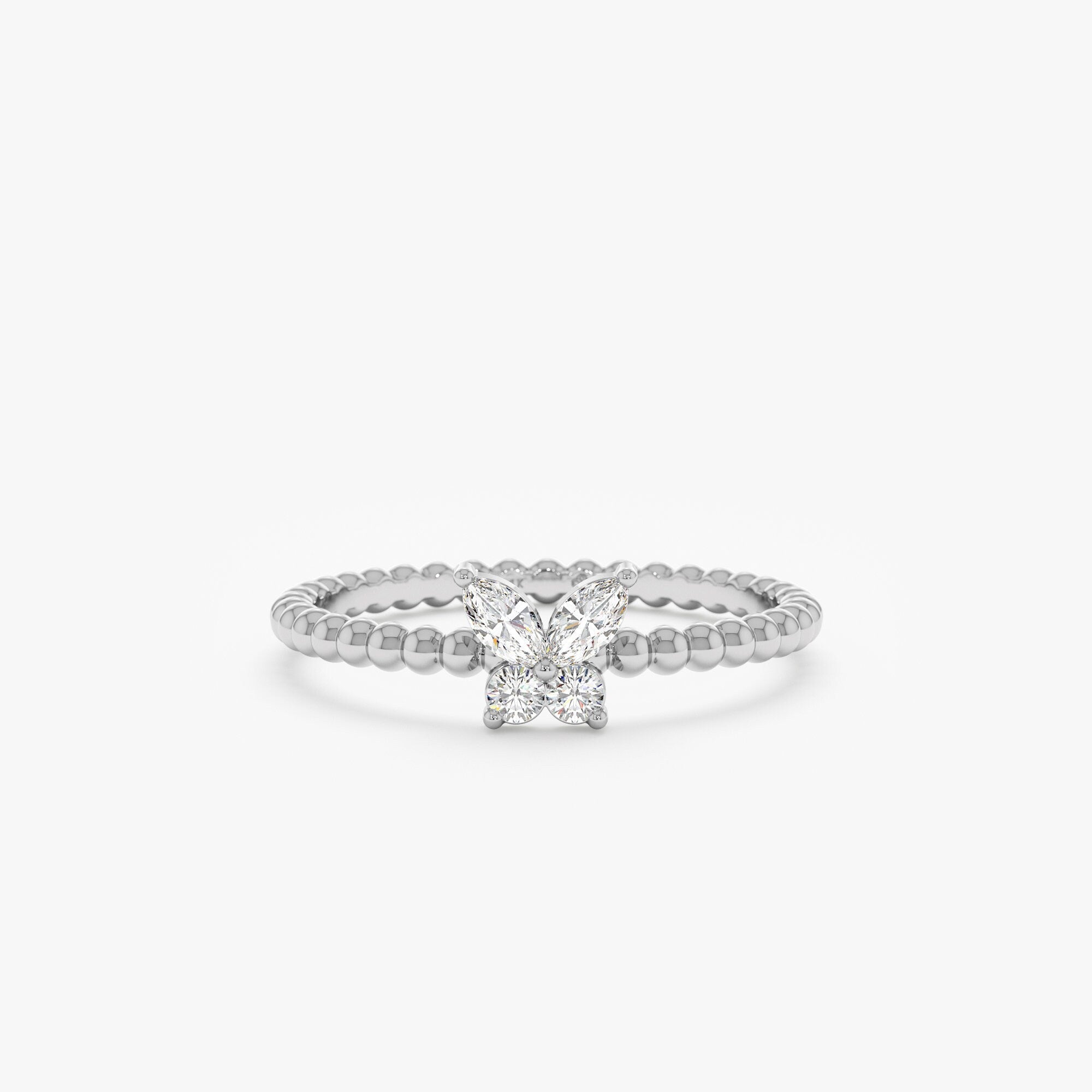 0.18 TCW Round & Marquise Cut Butterfly Gold Moissanite Wedding Band