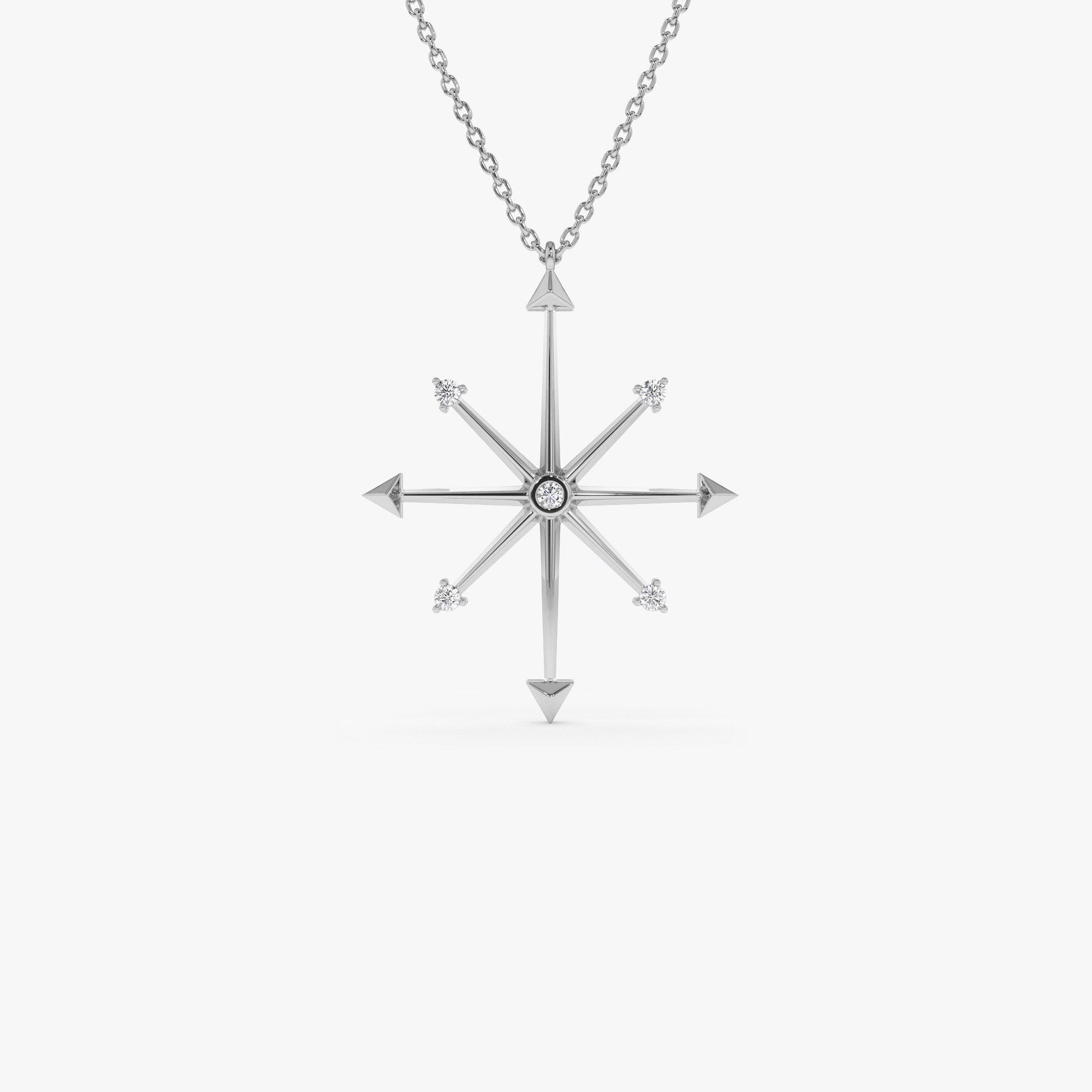 0.11 TCW Round Cut Compass Charm Moissanite Diamond Necklace