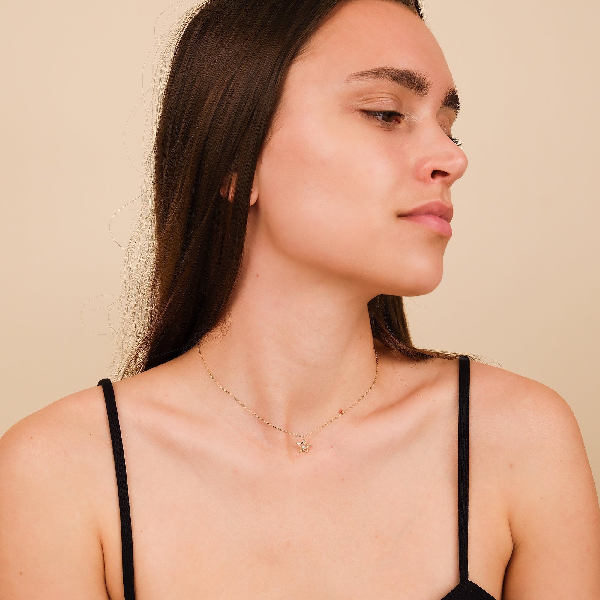 0.05 TCW Round Cut Small Star Charm Moissanite Diamond Necklace