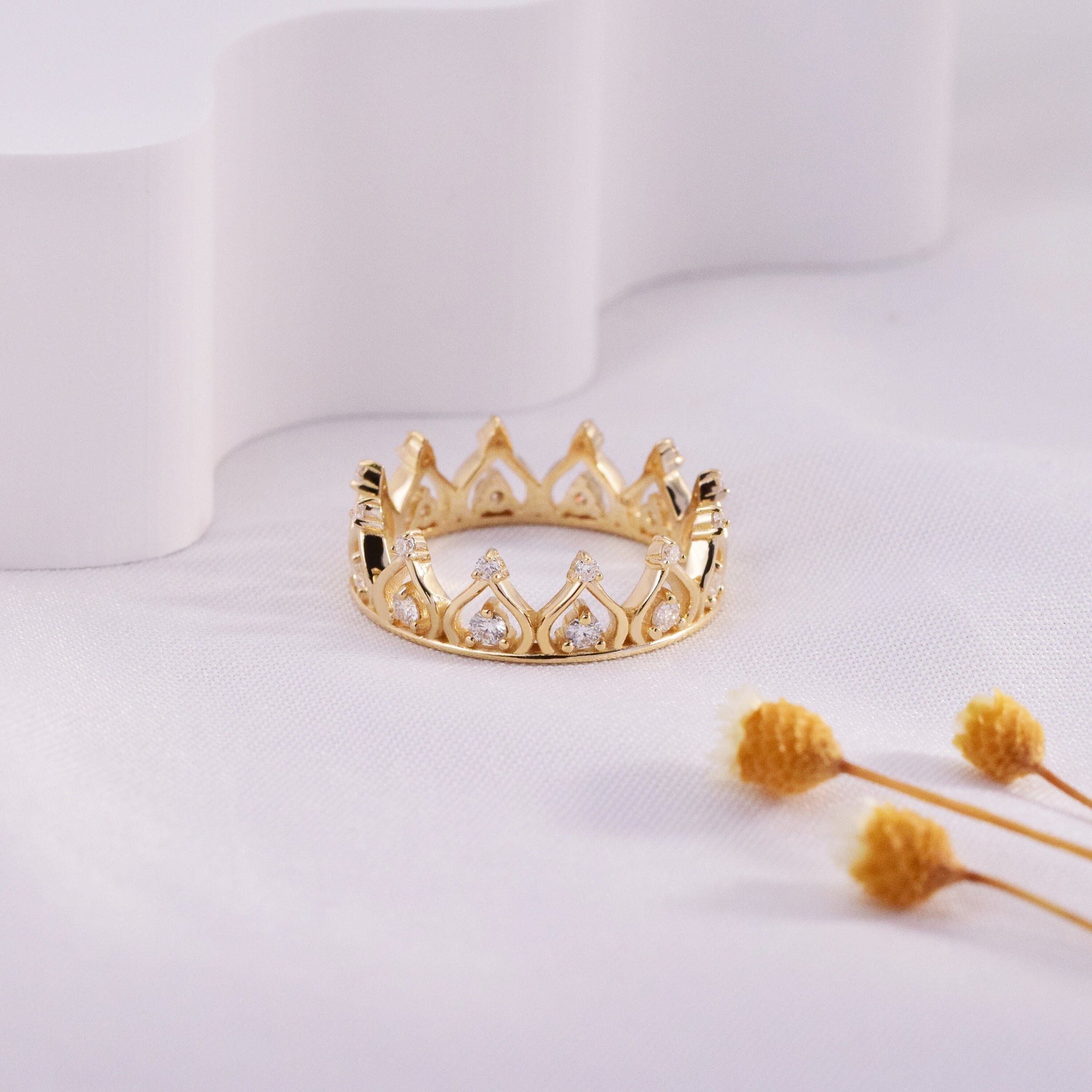 0.35 TCW Round Cut Crown Unique Queen Moissanite Wedding Band