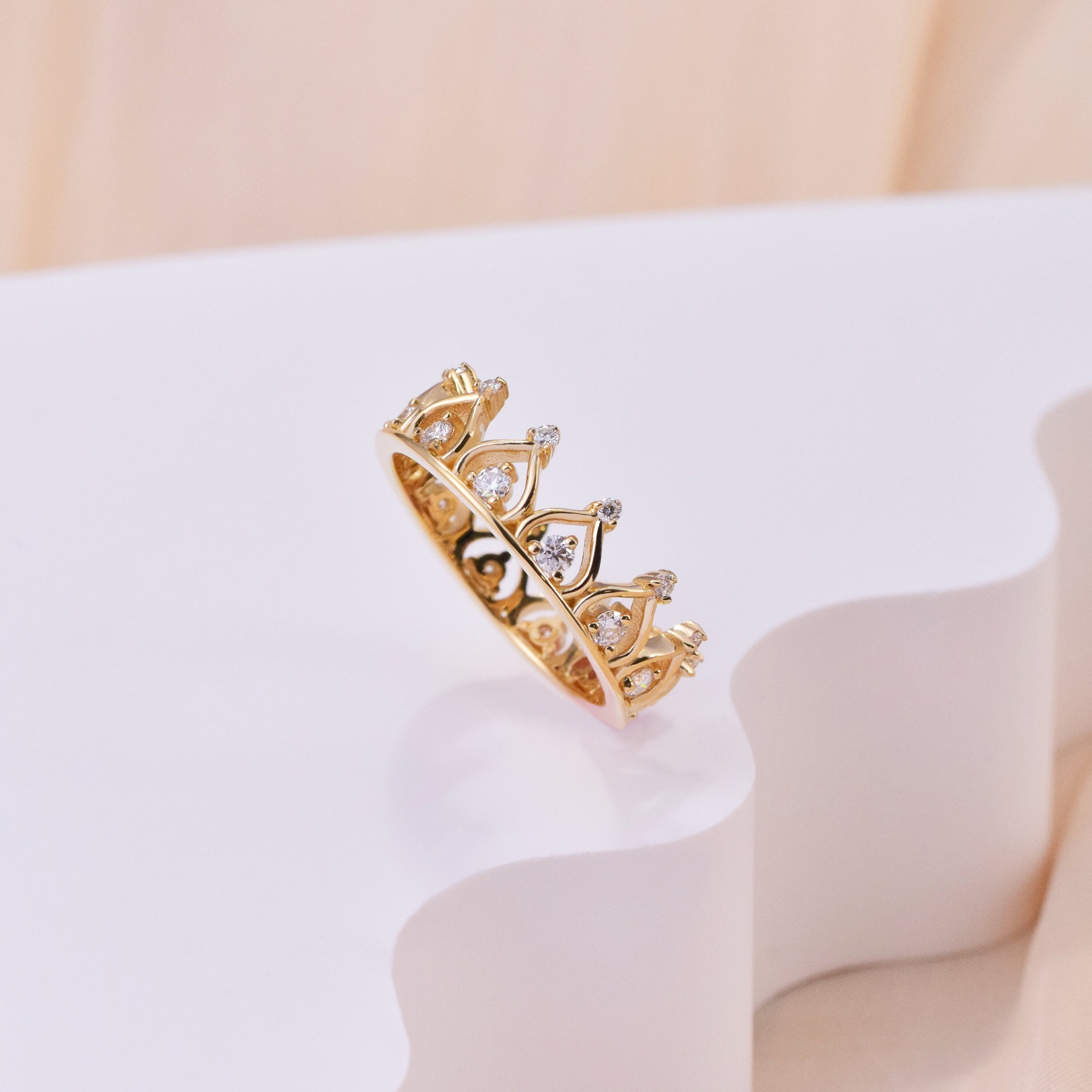 0.35 TCW Round Cut Crown Unique Queen Moissanite Wedding Band