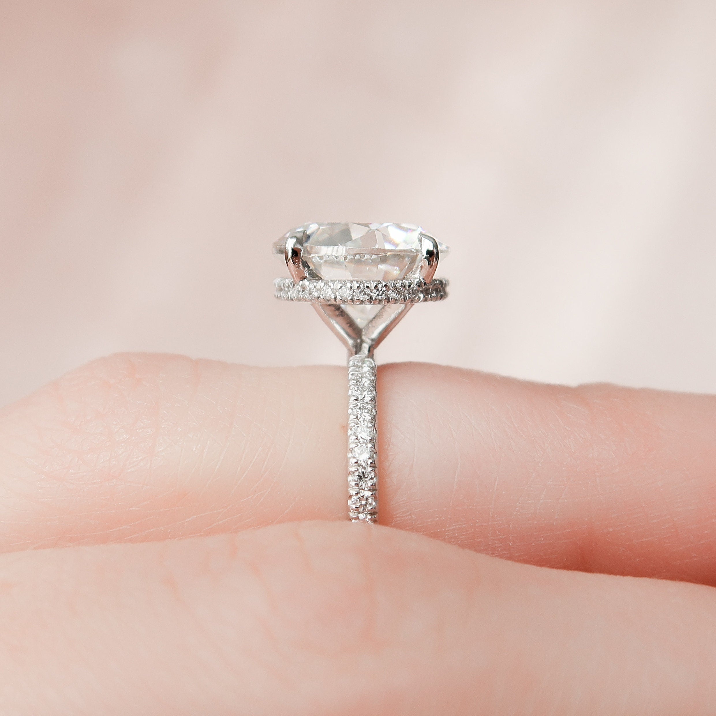 4.5 CT Round Cut Solitaire & Hidden Halo Moissanite Engagement Ring - crownmoissanite