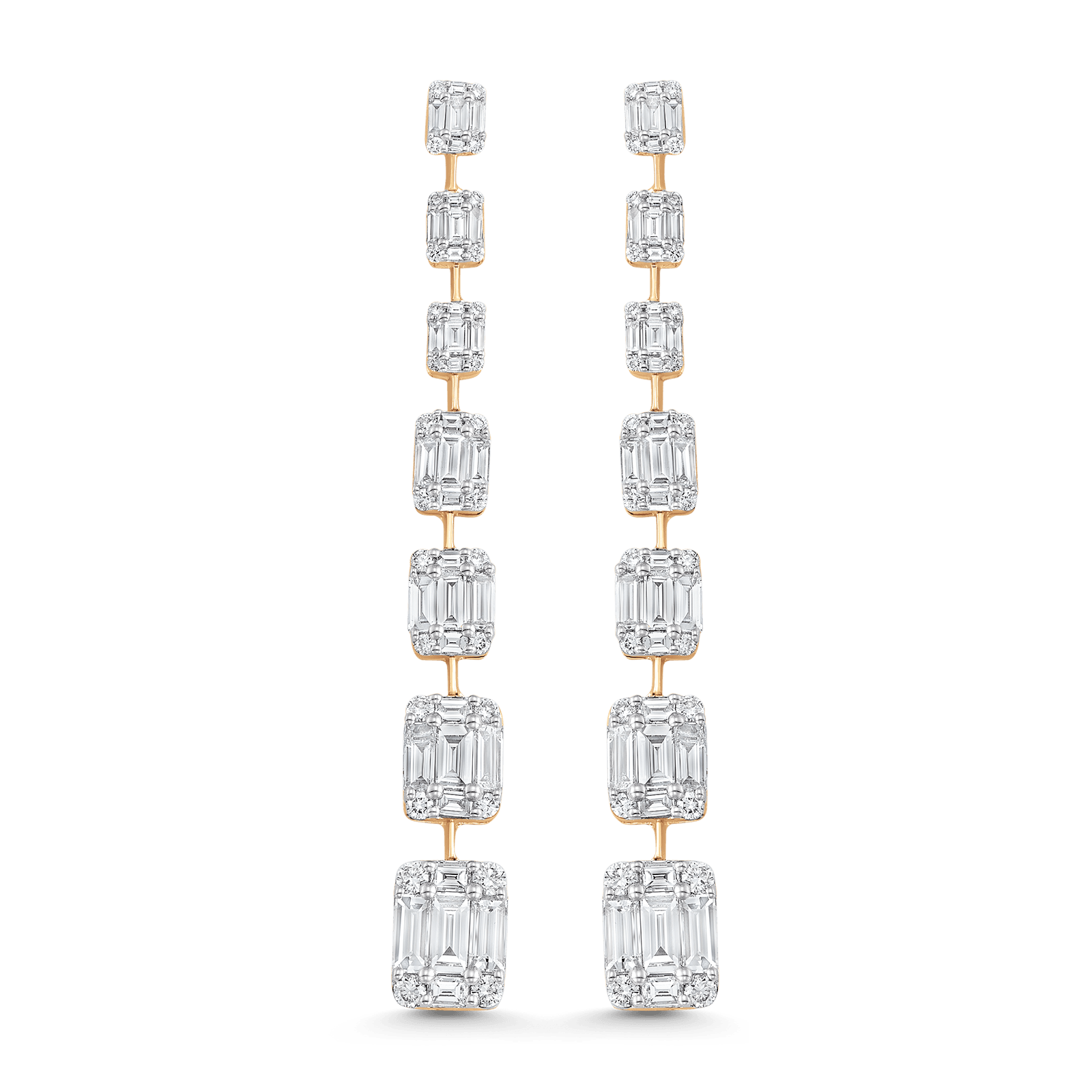 4.53 TCW Baguette & Round Moissanite Diamond Long Drop Earrings - crownmoissanite