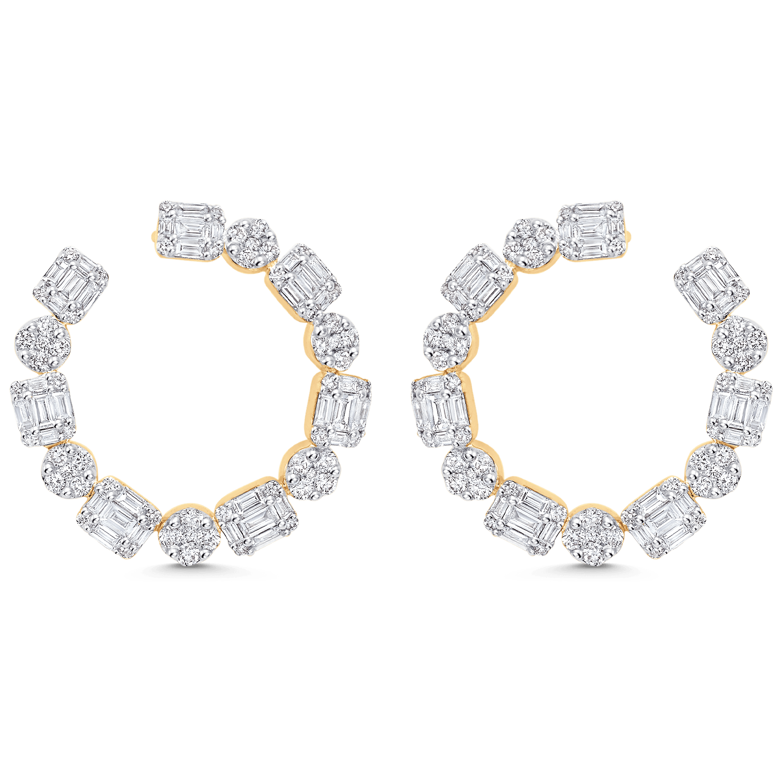 2.57 TCW Round & Baguette Moissanite Diamond Hoop Earrings - crownmoissanite