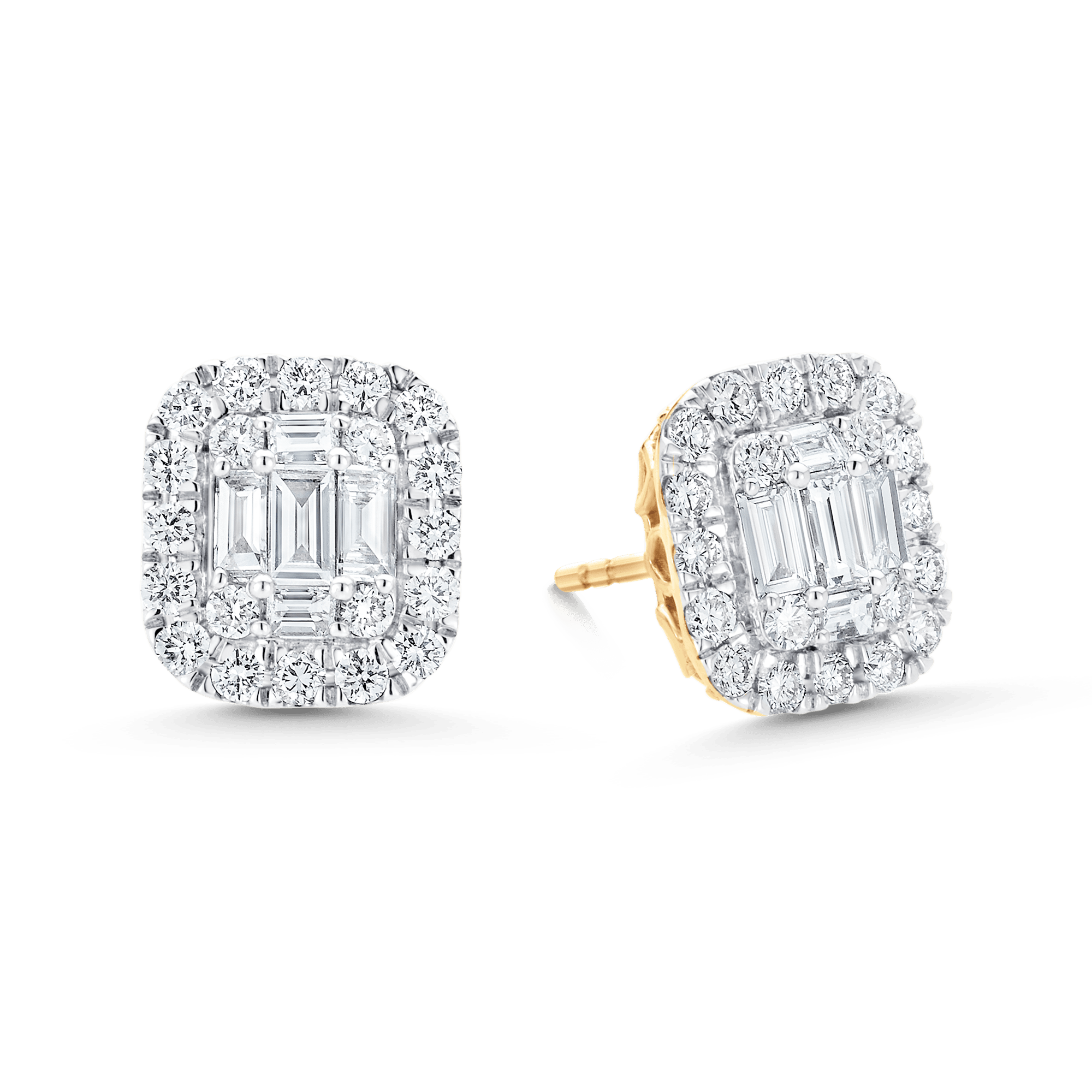 3.34 TCW Round & Baguette Moissanite Diamond Halo Earrings - crownmoissanite