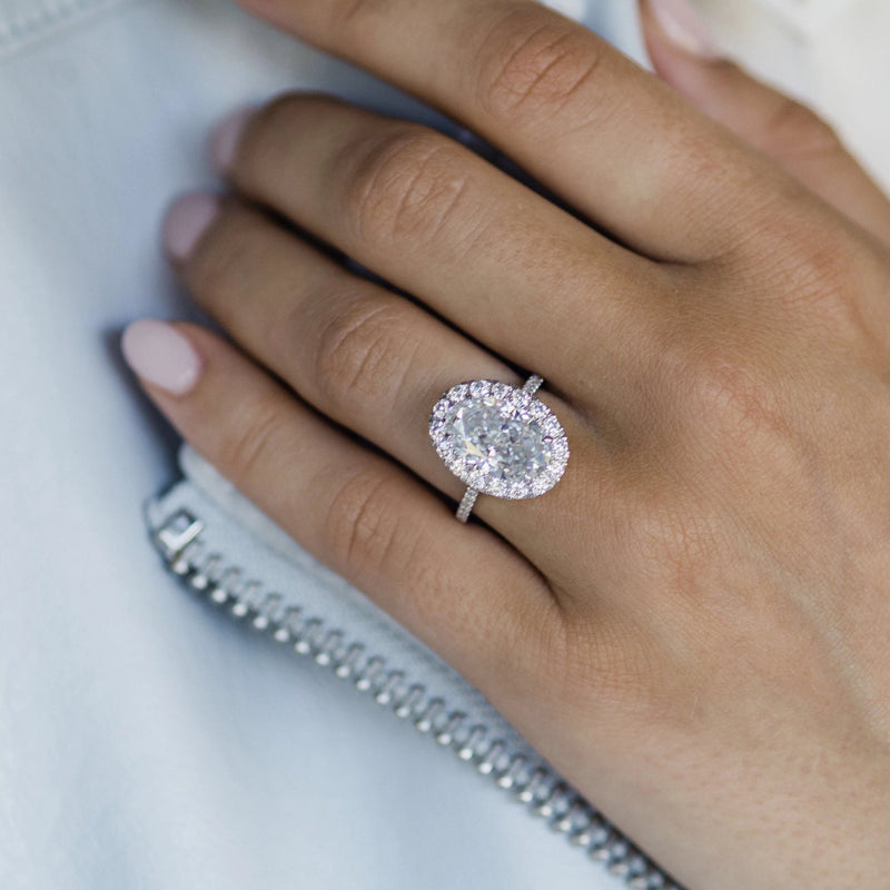 2.72 CT Oval Cut Halo Style Moissanite Engagement Ring - crownmoissanite