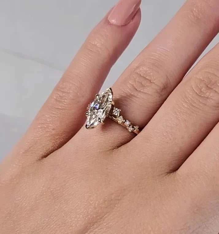 2.5 - 4.0 CT Marquise Moissanite Cluster Style Engagement Ring