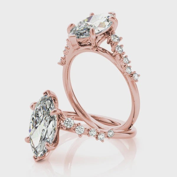 2.5 - 4.0 CT Marquise Moissanite Cluster Style Engagement Ring