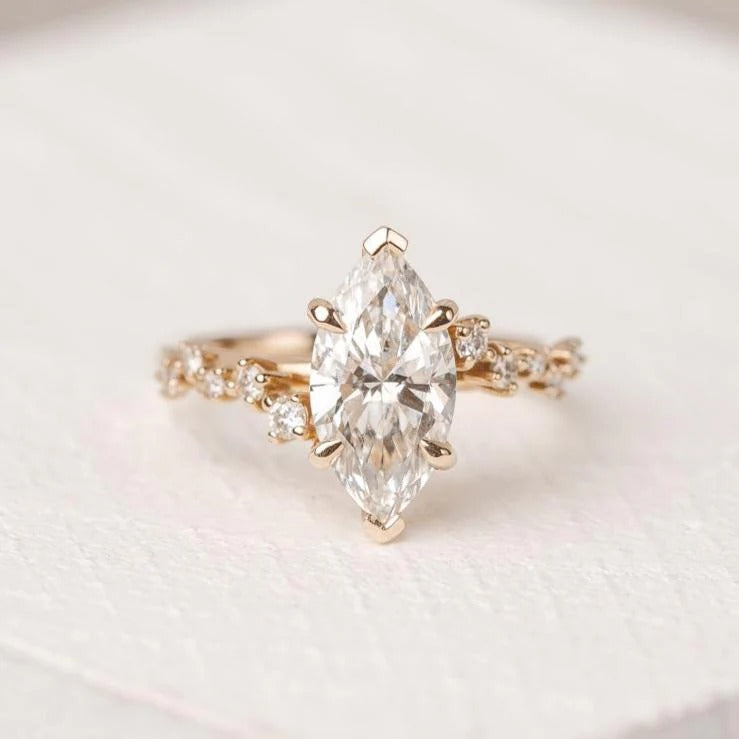 2.5 - 4.0 CT Marquise Moissanite Cluster Style Engagement Ring