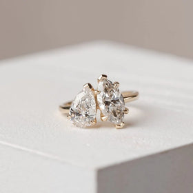 1 - 2.5 CT Pear & Marquise Moissanite Two Stone Engagement Ring