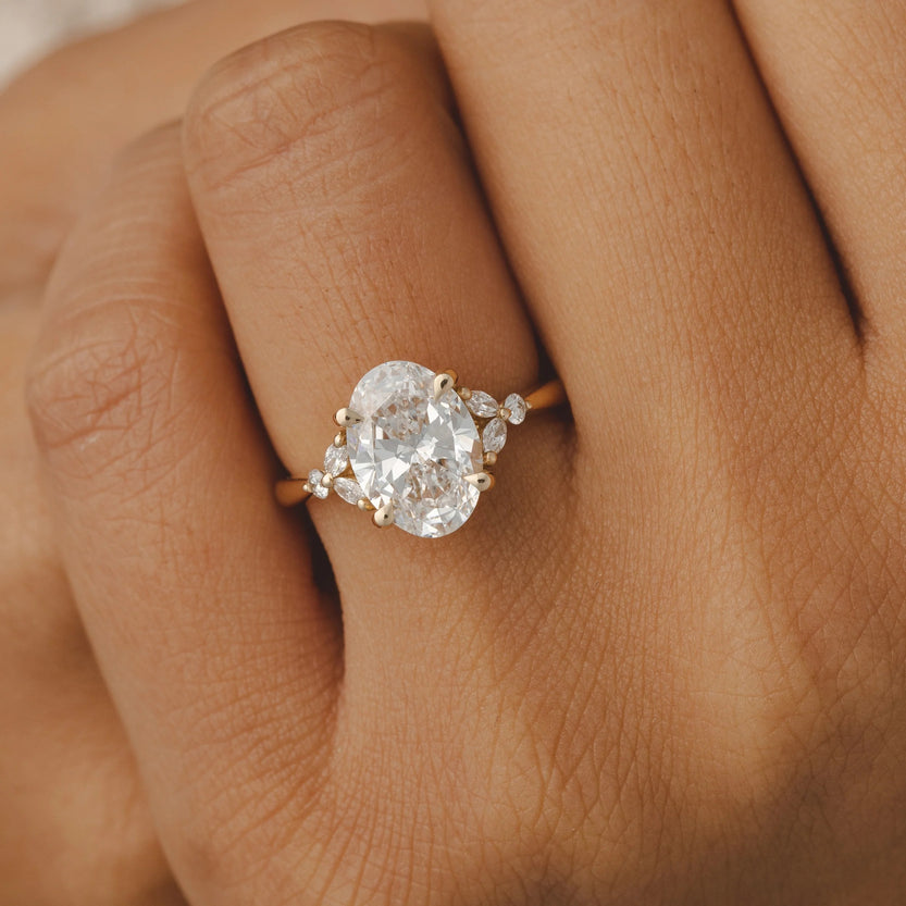 2.0-3.0 CT Oval Cut Moissanite Cluster Style Engagement Ring