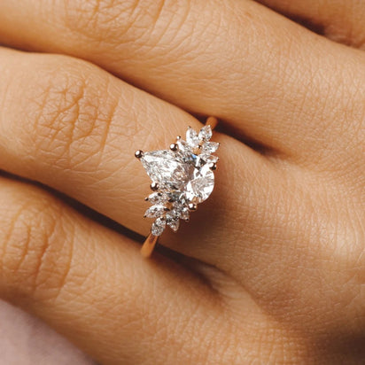 1.0 - 2.0 CT Marquise Cut Moissanite Cluster Style Engagement Ring