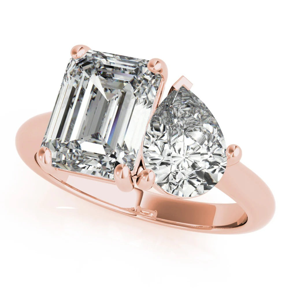 4.0 TCW Pear & Emerald Moissanite Two Stone Engagement Ring