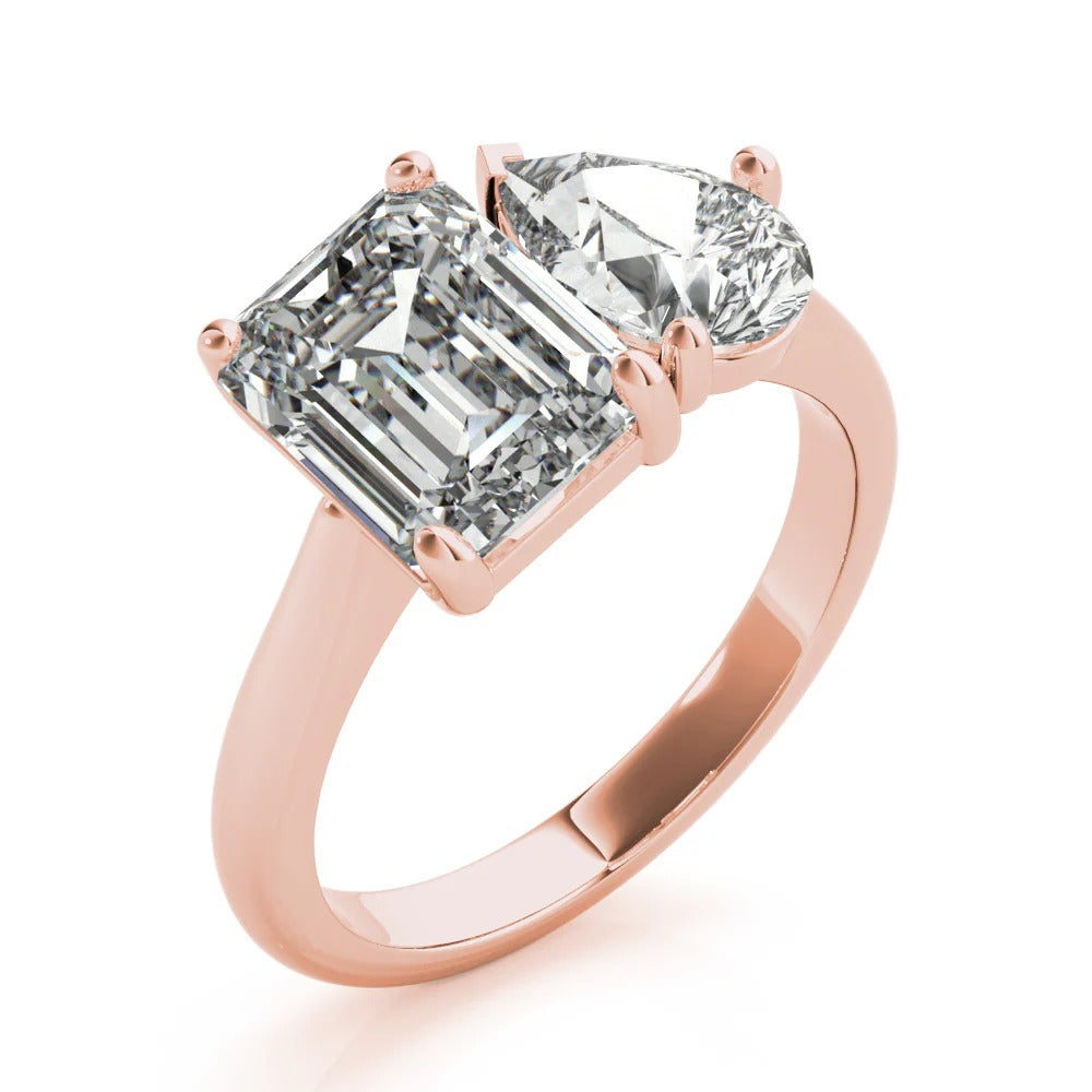 4.0 TCW Pear & Emerald Moissanite Two Stone Engagement Ring