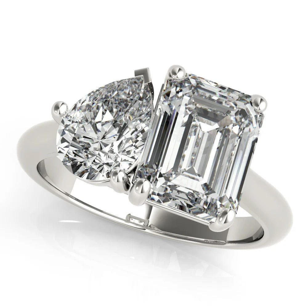 1 - 2 CT Pear & Emerald Moissanite Two Stone Engagement Ring
