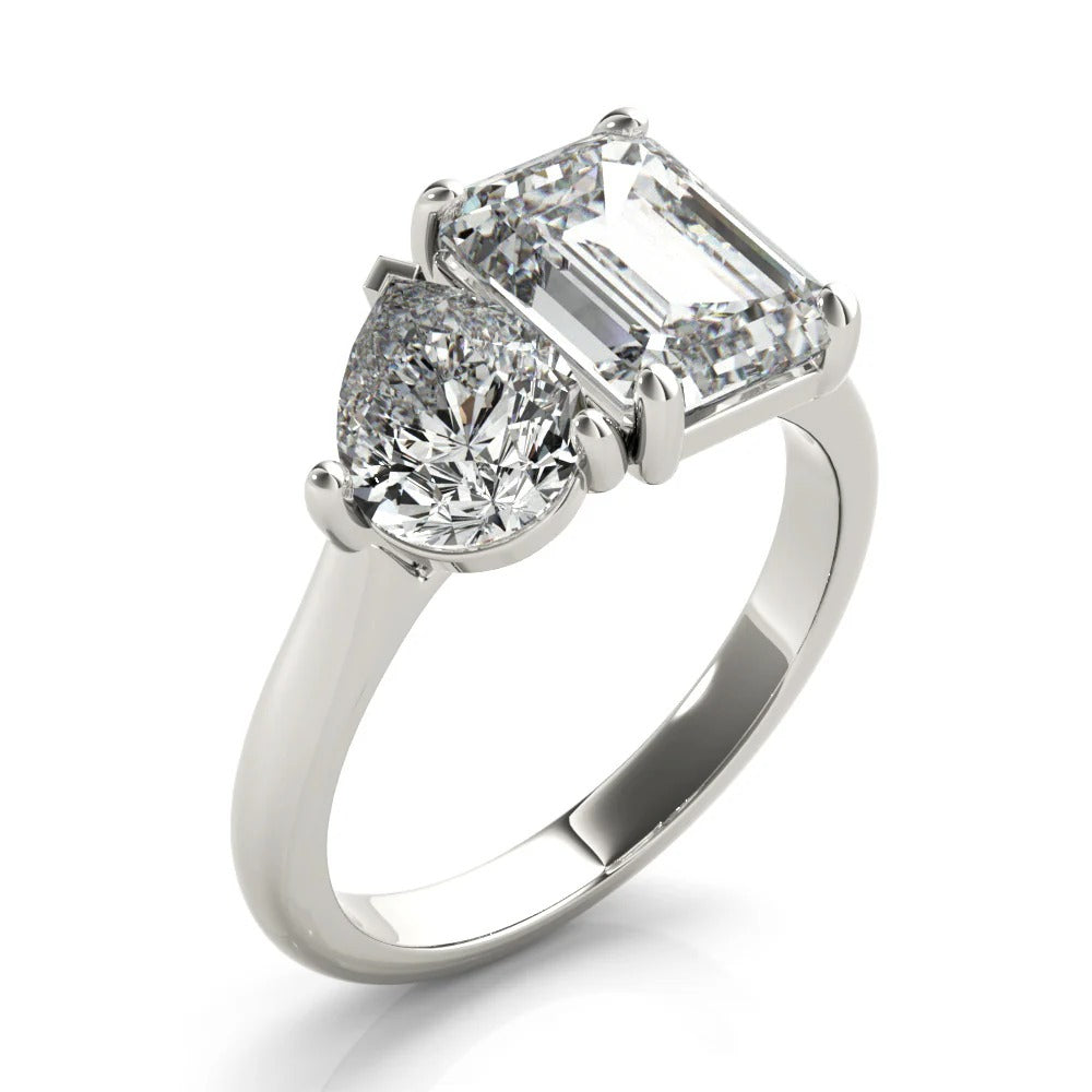 1 - 2 CT Pear & Emerald Moissanite Two Stone Engagement Ring