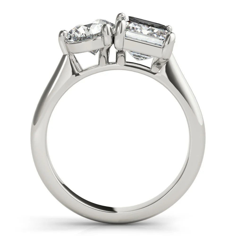 1 - 2 CT Pear & Emerald Moissanite Two Stone Engagement Ring