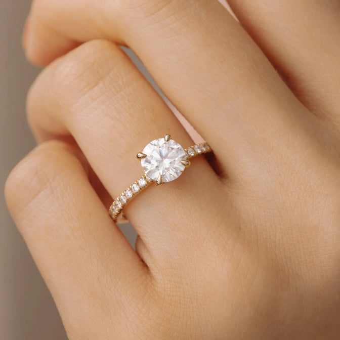 1.0 - 2.0 CT Round Cut Moissanite Pave Setting Engagement Ring