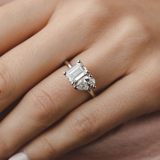 1.5 - 2.5 CT Pear & Emerald Moissanite Two Stone Engagement Ring