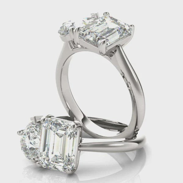 1 - 2 CT Pear & Emerald Moissanite Two Stone Engagement Ring