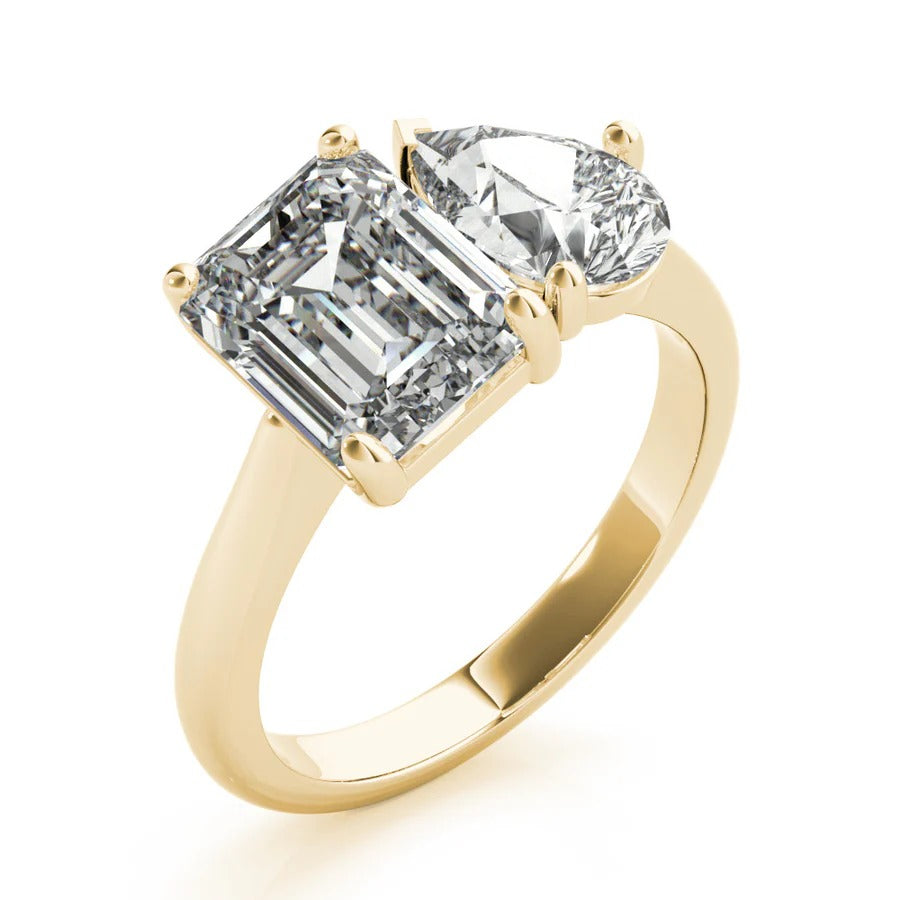 4.0 TCW Pear & Emerald Moissanite Two Stone Engagement Ring