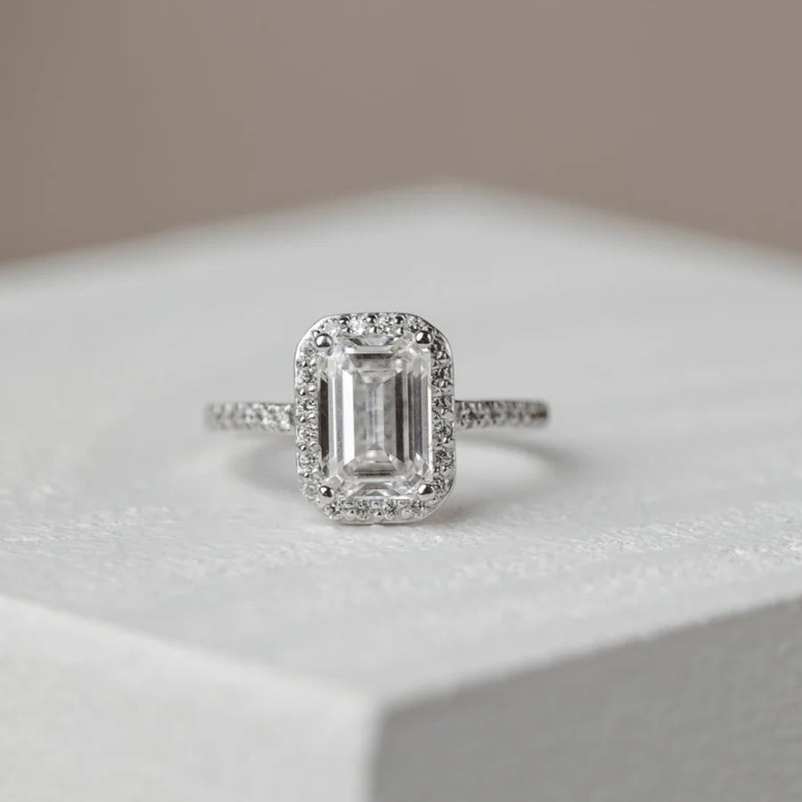 2.0 - 4.0 CT Emerald Moissanite Pave Engagement Ring