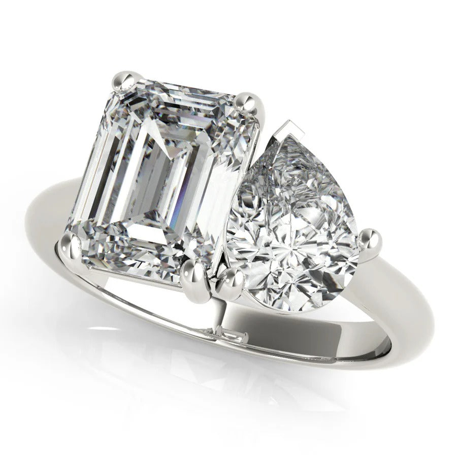 4.0 TCW Pear & Emerald Moissanite Two Stone Engagement Ring
