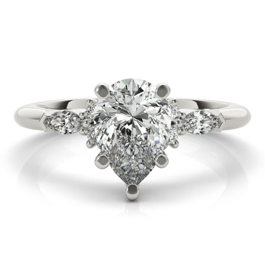 2.0 - 4.0 CT Pear Moissanite Cluster Style Engagement Ring