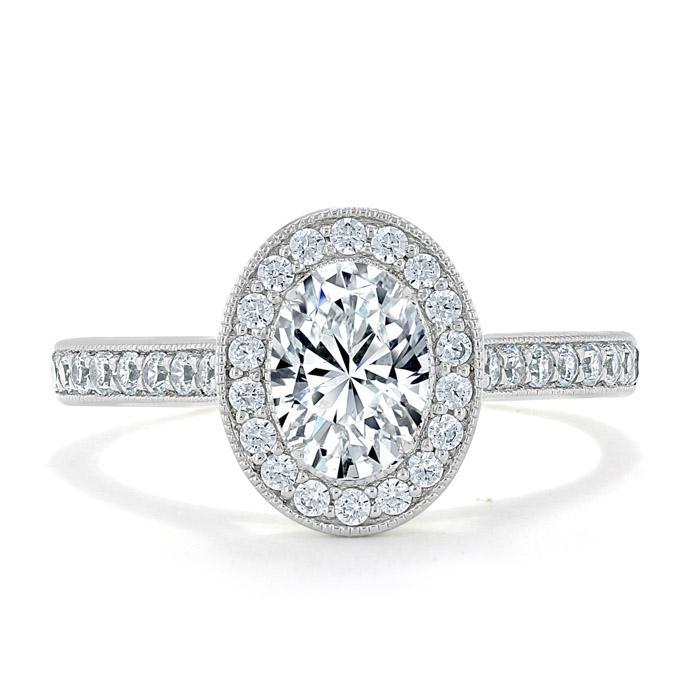 1.0 CT Oval Cut Halo Pave Moissanite Engagement Ring - crownmoissanite