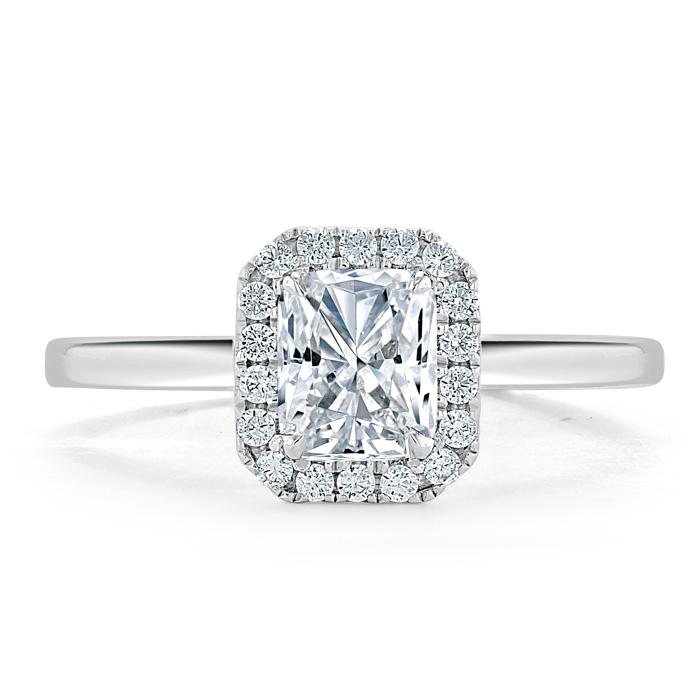 1.0 CT Radiant Cut Halo Moissanite Engagement Ring - crownmoissanite