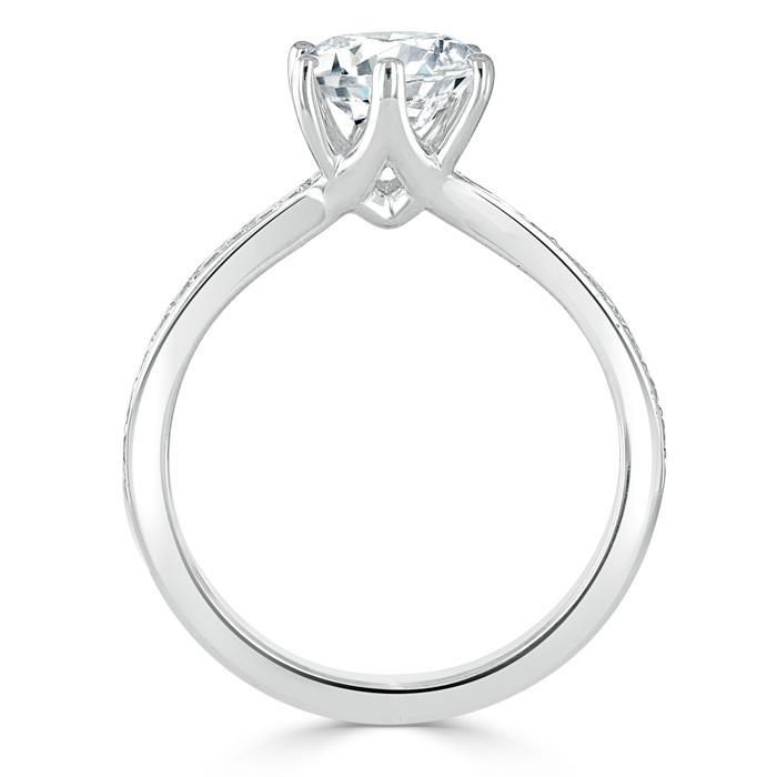 0.75 CT Round Cut Solitaire Moissanite Engagement Ring With Channel Setting - crownmoissanite