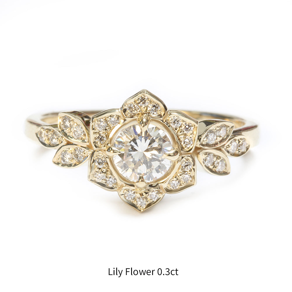 0.75 CT Round Moissanite Lily Flower Engagement Ring