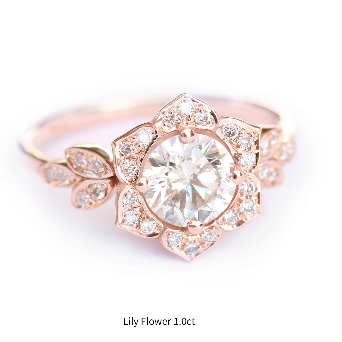 0.75 CT Round Moissanite Lily Flower Engagement Ring