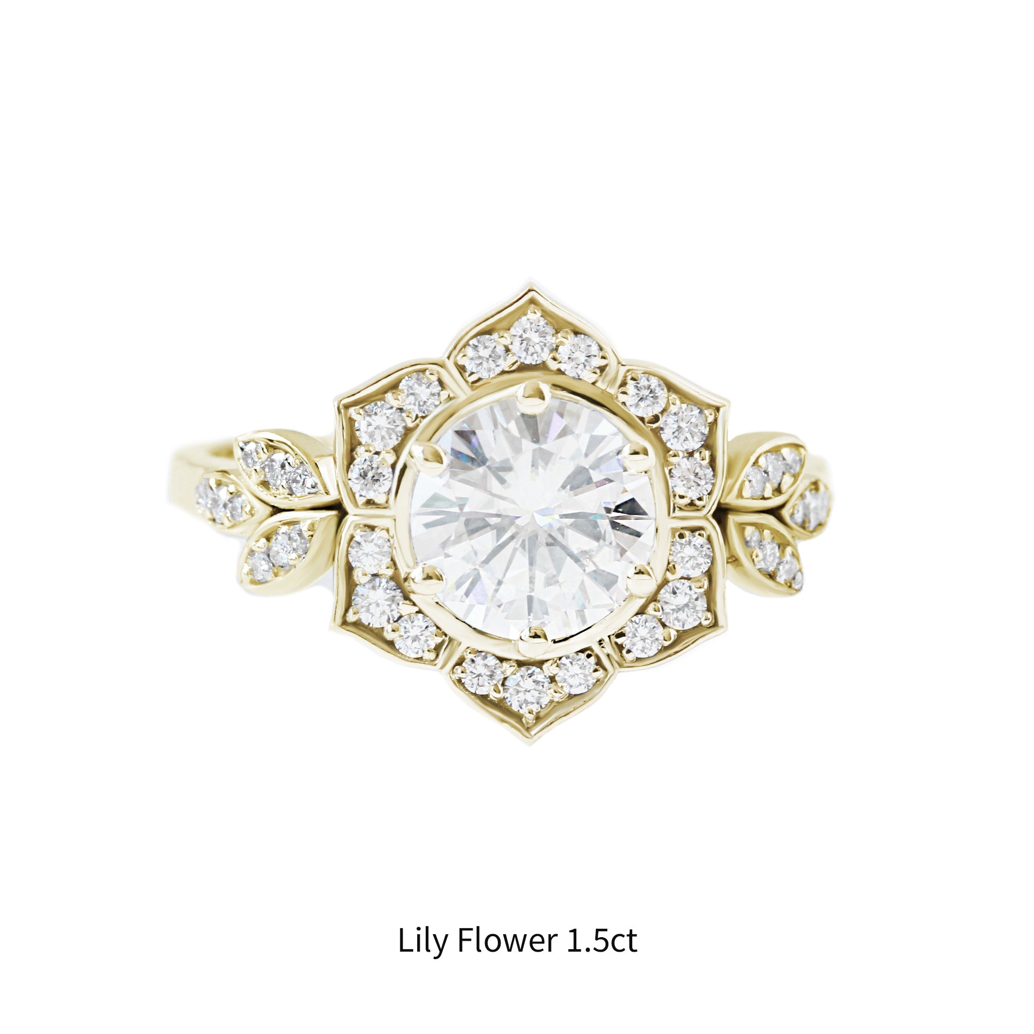 0.75 CT Round Moissanite Lily Flower Engagement Ring