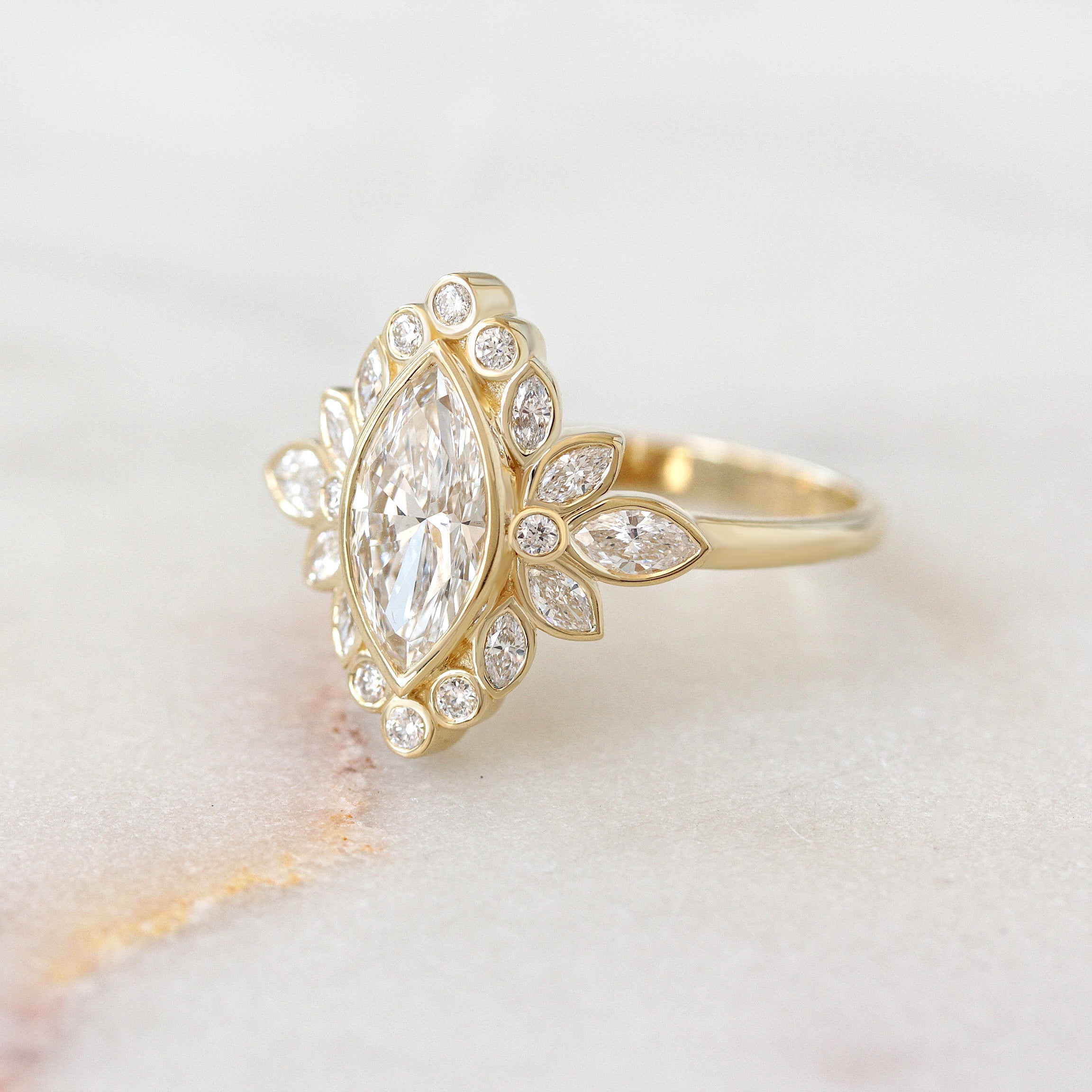 1.50 CT Marquise Moissanite Bezel Setting Unique Engagement Ring